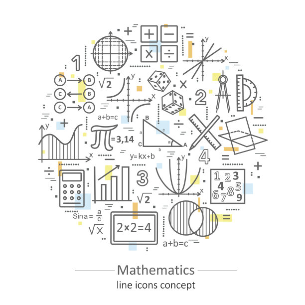 现代色彩细线概念的数学。素材图片