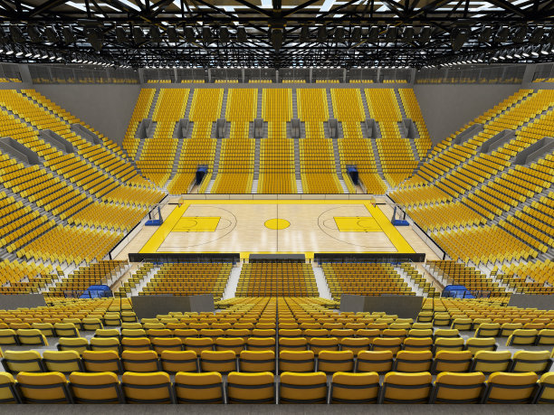 带有黄色座椅的篮球馆3D渲染图素材图片