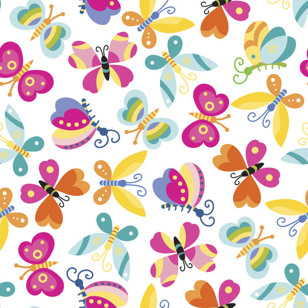 无缝背景与彩色卡通蝴蝶。图片下载