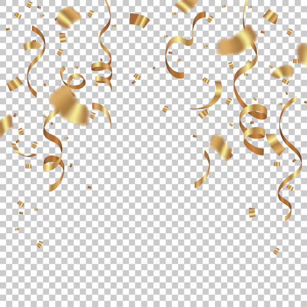 金色的彩带和五彩的庆典孤立在透明之上图片下载