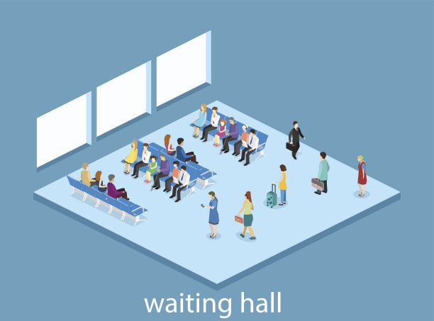 机场等距平面三维矢量室内候机室。图片下载