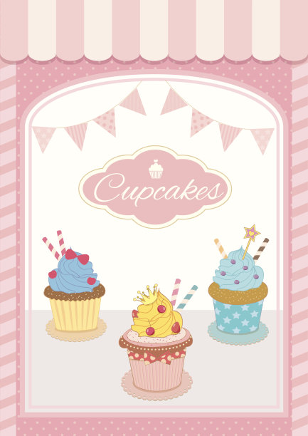 纸杯蛋糕，粉色咖啡馆白板图片下载