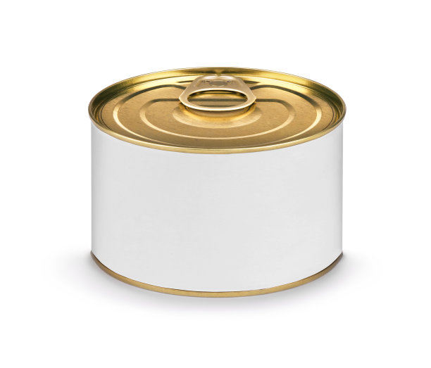 封闭的鱼或食品罐头与空白白色标签图片下载