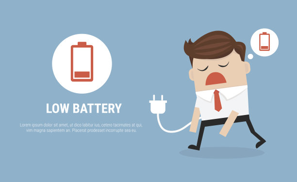 经营理念，商人感到疲惫和电量不足。图片下载