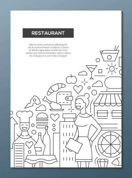餐厅线设计宣传册海报模板A4图片下载