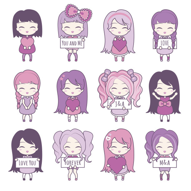 集可爱女孩的心和框架。图片下载