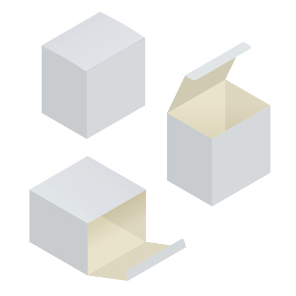 白色空白纸板箱在不同位置。向量模板。图片下载