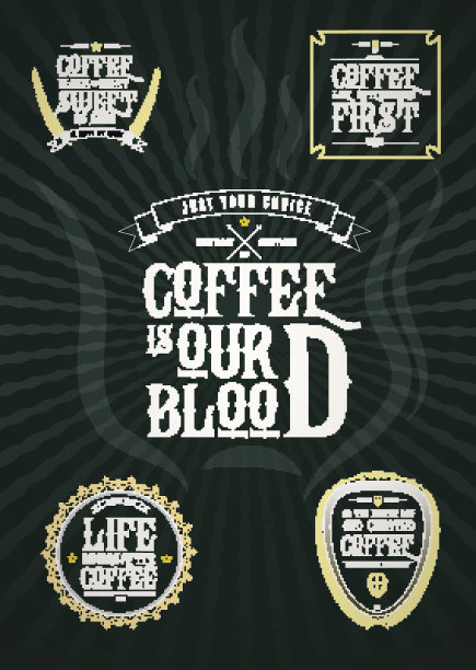 一组向量咖啡元素和报价插图可以图片下载