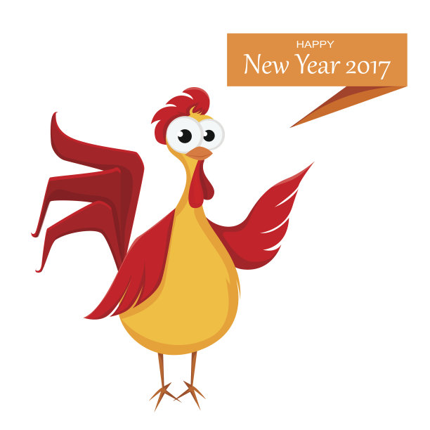 疯狂的红公鸡祝福新年快乐。有趣的公鸡图片下载