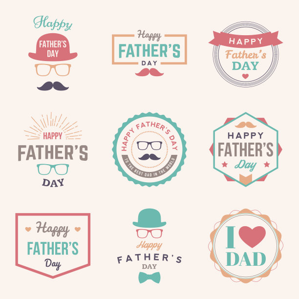 父亲节快乐，复古标签集。矢量图素材图片