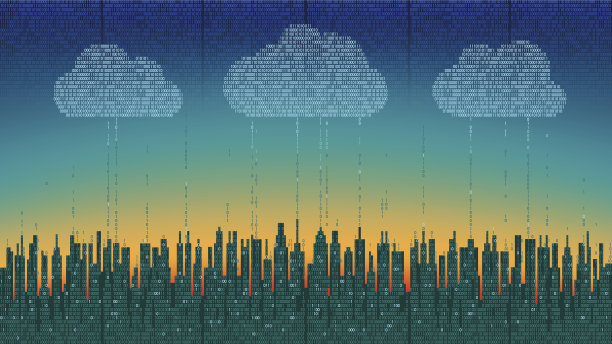 城市网络。抽象的未来数字城市，云连接图片下载
