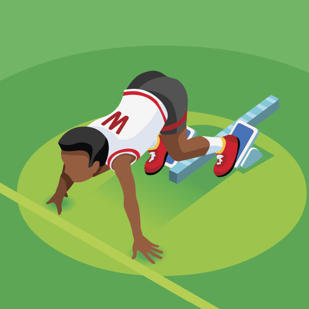 跑步起跑线儿童马拉松3D平面矢量图像图片下载