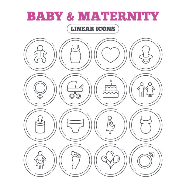 婴儿和孕妇线图标。奶嘴,尿布。图片下载