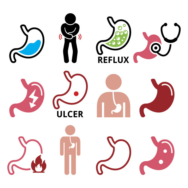 胃病-反流，溃疡矢量图标设置图片下载