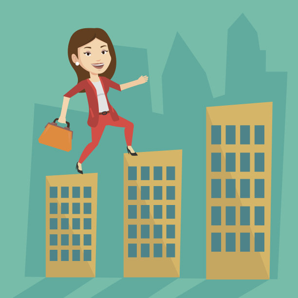 女商人在屋顶上行走图片下载