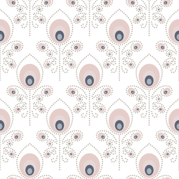 孔雀淡粉色无缝矢量图案。素材图片