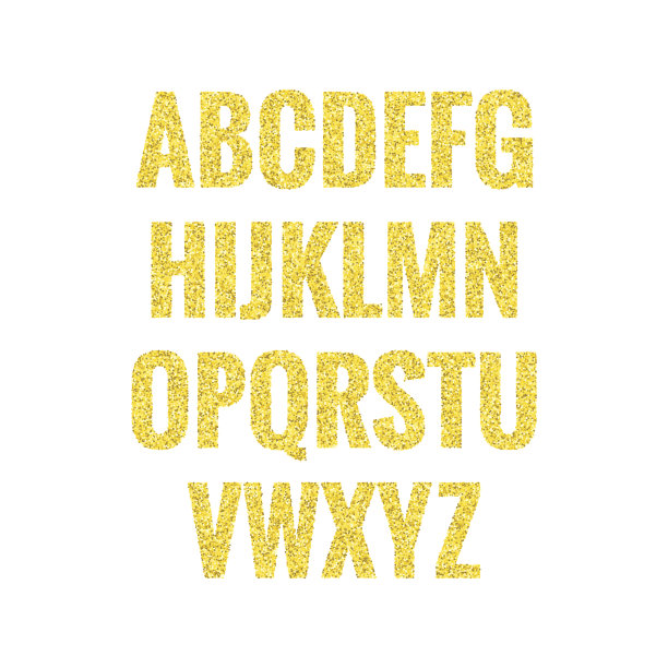 金色闪光字体字母。闪亮的无衬线字体素材图片