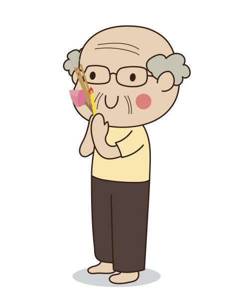 佛教老人与点燃的蜡烛走在寺庙周围。图片下载