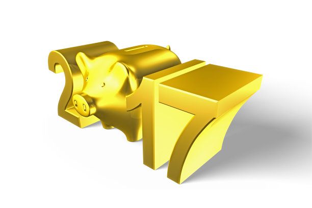 2017年新年概念储蓄罐，3D插画。图片下载