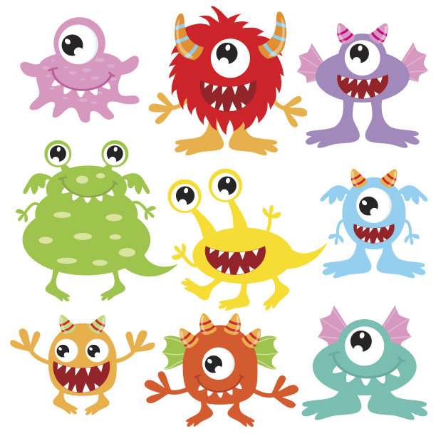 可爱的怪物矢量插图图片下载