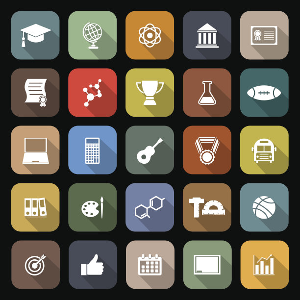 大学平面图标与长阴影图片下载