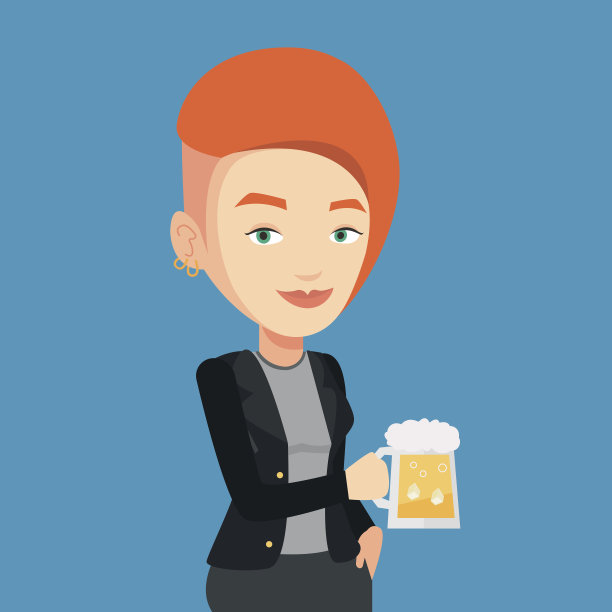 女人喝啤酒矢量插画图片下载