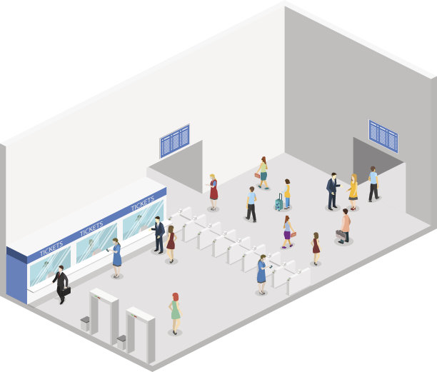 地铁车站内部等距平面三维概念矢量。图片下载