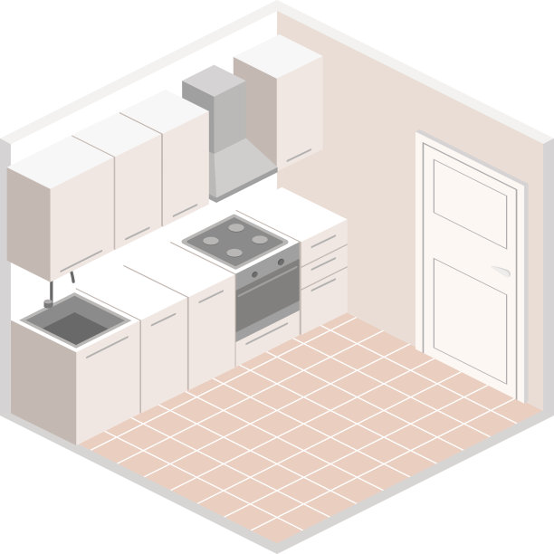 等距平面三维现代厨房内部。图片下载