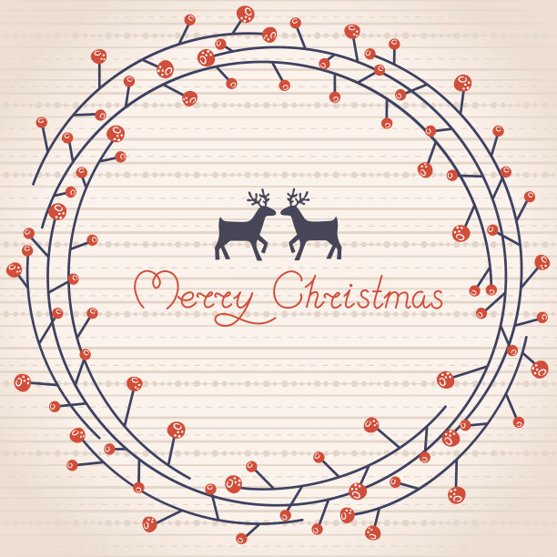 带有节日花环的贺卡。矢量图图片下载