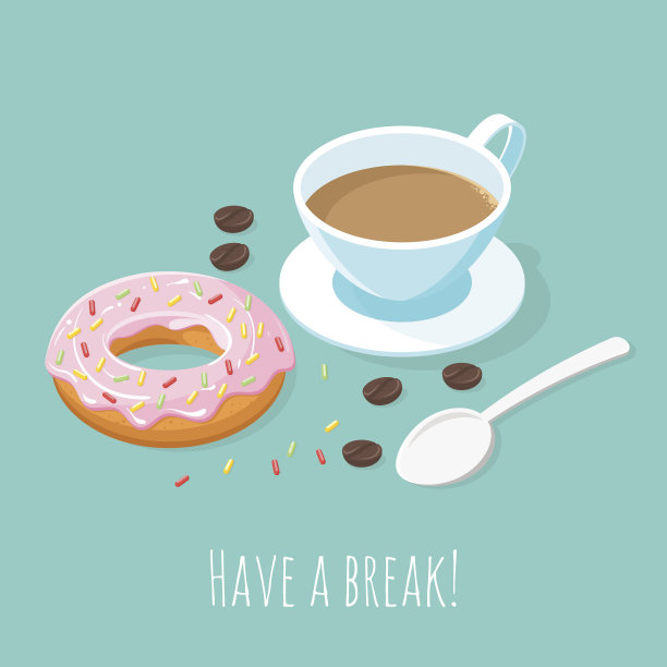 一杯咖啡和甜甜圈的插画。图片下载