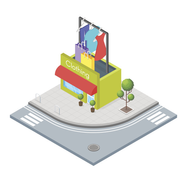 服装店的等距三维矢量图。图片下载