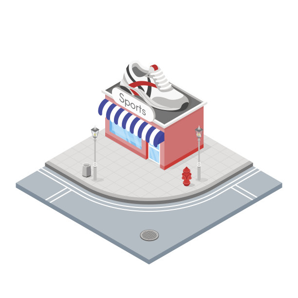 运动商店的等距三维矢量图图片下载