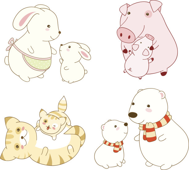 卡通动物的收藏在卡哇伊风格素材图片