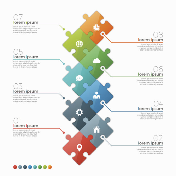 矢量8选项信息图表模板与拼图部分图片下载