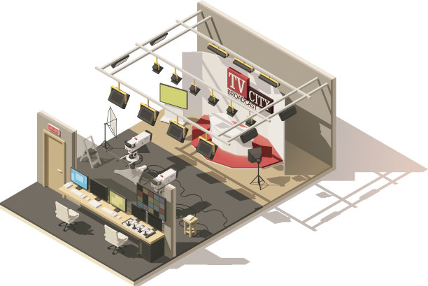 矢量等距低多边形电视演播室素材图片