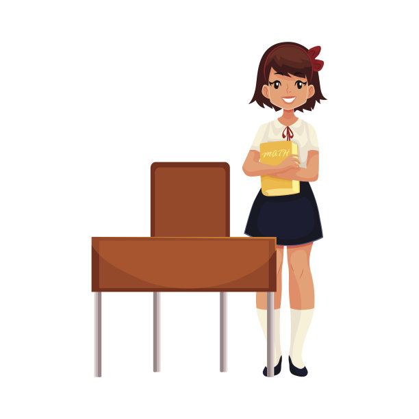 聪明的女学生坐在书桌前，翻开书图片下载