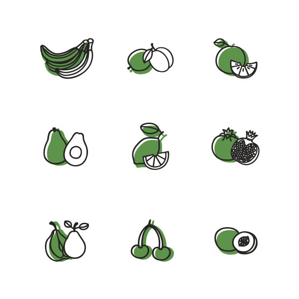 新鲜健康的水果图标在时尚线风格图片下载