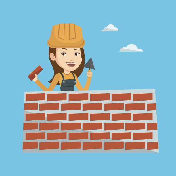 用抹刀和砖块工作的砌砖工图片下载