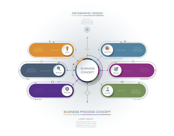 矢量信息图形模板与3D纸标签，集成圆。图片下载