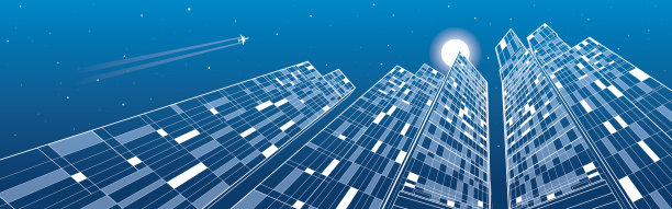 飞机飞行。商业中心大楼，摩天大楼和塔楼图片下载