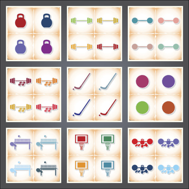 运动。一套贴着阴影的扁平旧贴纸图片下载