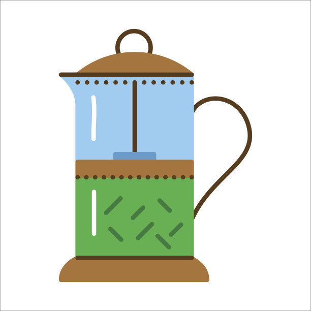 用来煮咖啡和茶的玻璃茶壶。法式压扁图标。图片下载