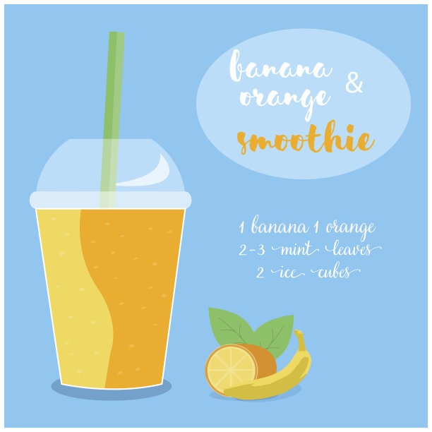 矢量插图香蕉和橙子冰沙配方与配料图片下载