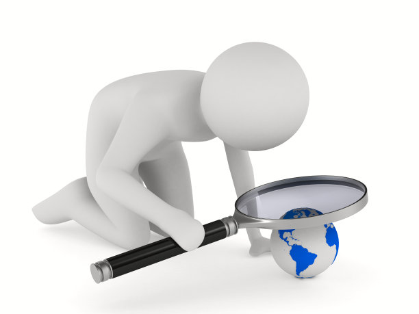 白色背景上拿着放大镜的男人。孤立的三维图像图片下载