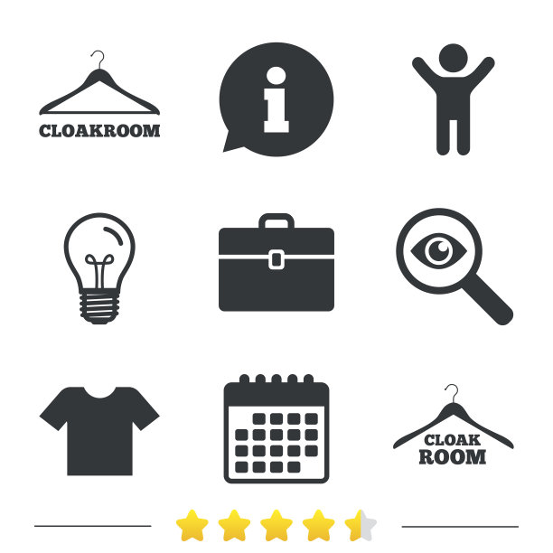 衣帽间的迹象。吊架衣柜图标。图片下载