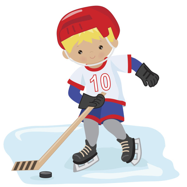 曲棍球运动员男孩矢量卡通插图图片下载