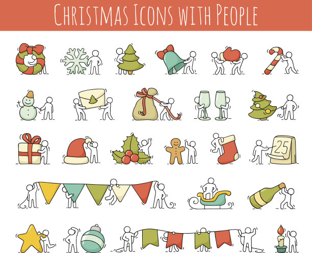 圣诞图标一组工作的小人图片下载
