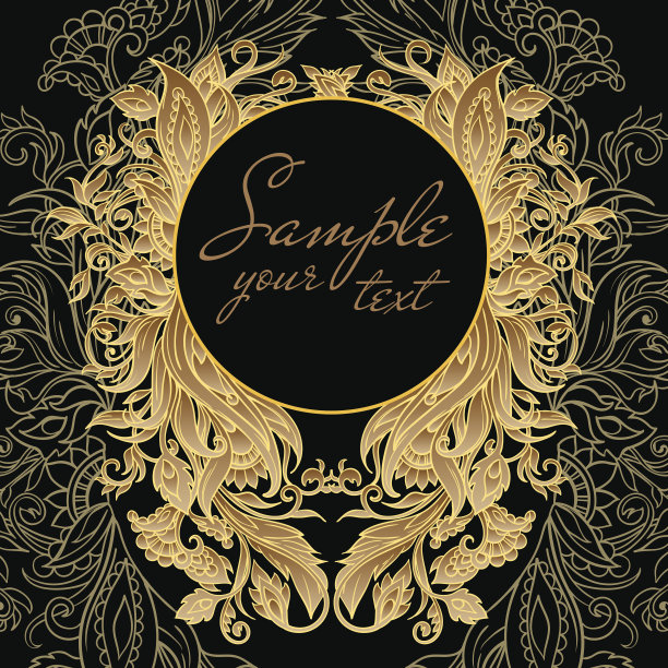 优雅的开放式圆形古董框架在珍贵的花卉图案图片下载