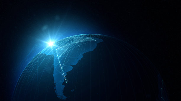 带有照明网络和灯光轨迹的行星图片下载