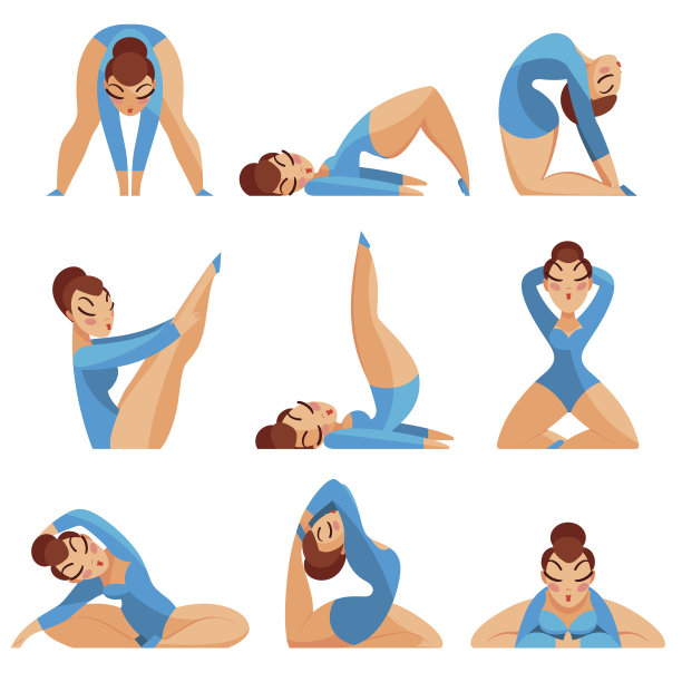 一组图标女孩体操运动员孤立在一个白色的背景。图片下载